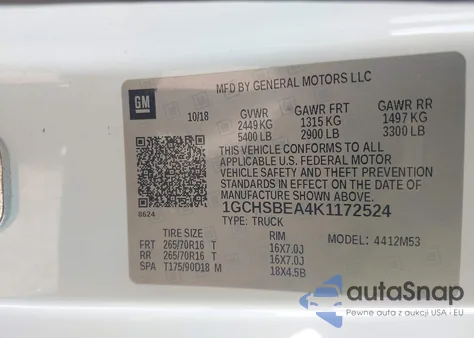 2019 Chevrolet Colorado Wt из США, поврежденный, VIN 1GCHSBEA4K1172524